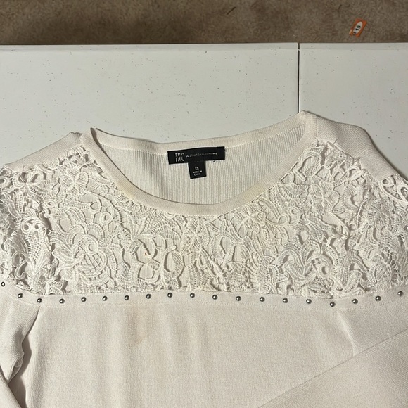 INC white sweater with lace yoke. XS - Picture 6 of 7